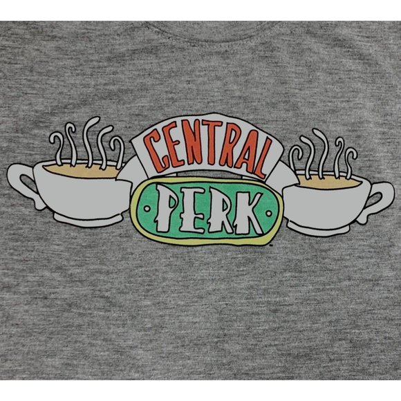 Friends TV Show Central Perk Logo Tshirt Gray Short Sleeve Hi-Lo Hem Womens Med - Picture 8 of 9